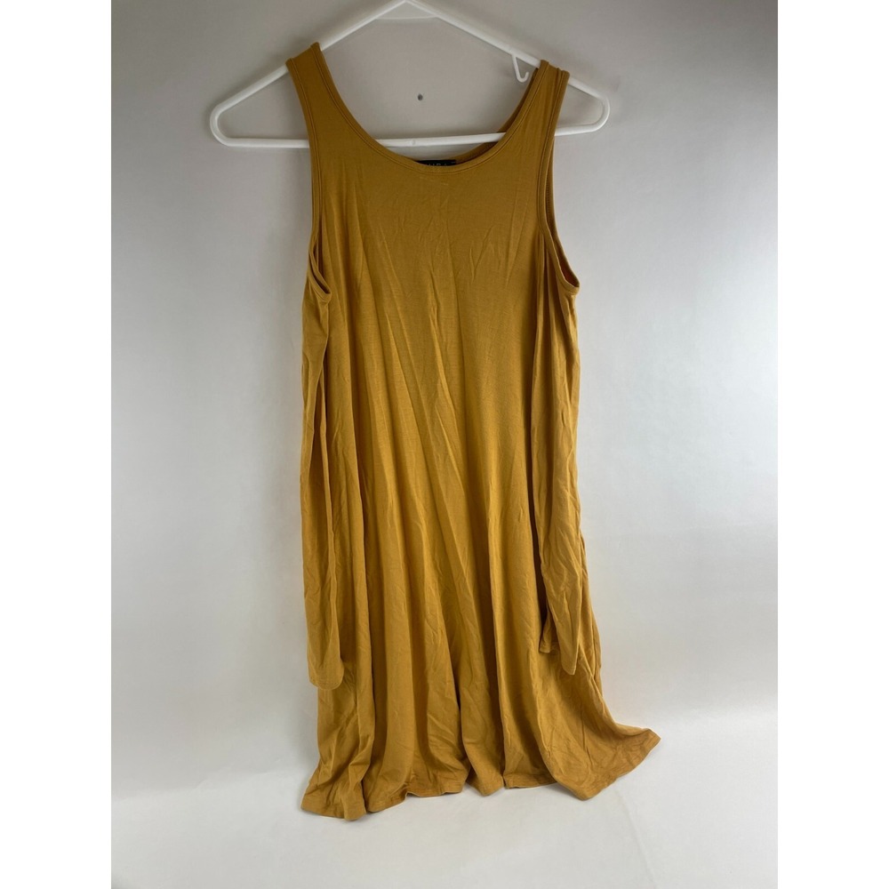 Iliad USA Dress Women's Size XS Mustard Knee Length Cold Shoulder Long Sleeve